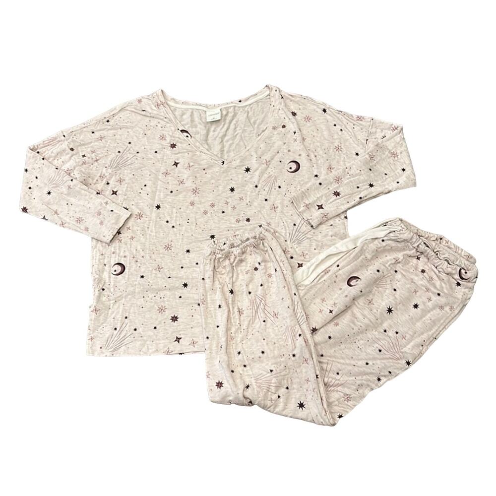 Soma Women's Terry Long Sleeve Top & Bottom Set Cream Melange Size M - Picture 2 of 16